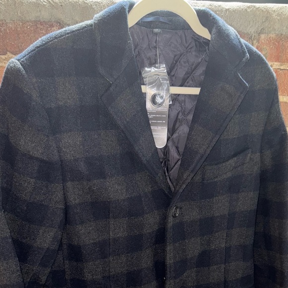 NWT J CREW Navy Gray Plaid Coat Ludlow Topcoat In Wool Blend 39R - Picture 4 of 7